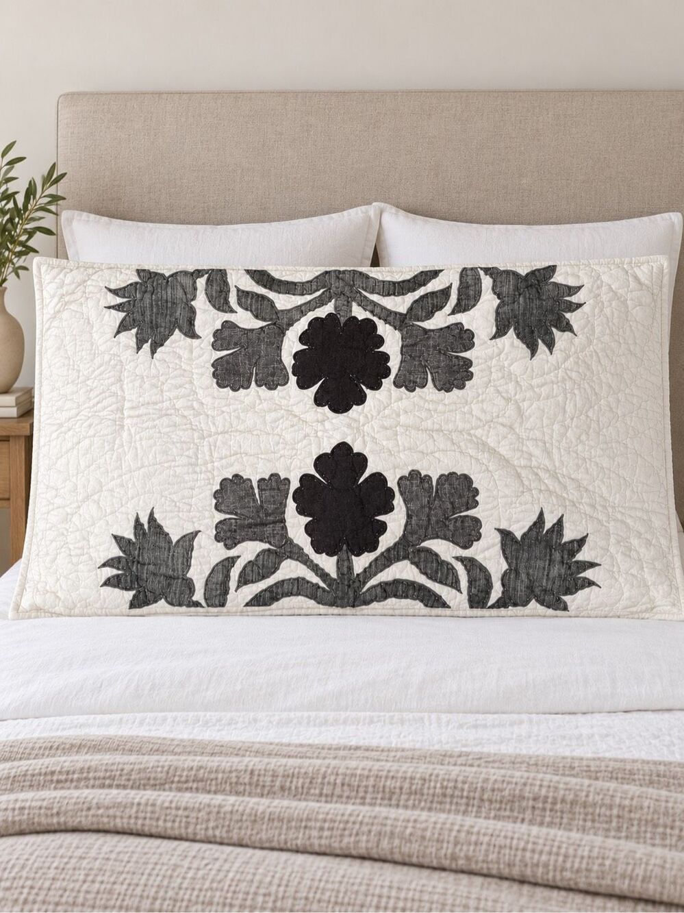 Set of 2 Pottery Barn Mahalo Cotton Quilted King Sham Pillowcovers Gray White